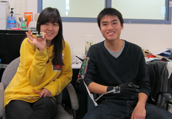 Two students working on a microcontoller project.